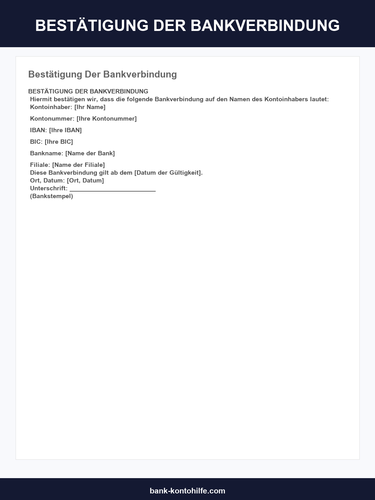 Bestätigung Der Bankverbindung Muster
