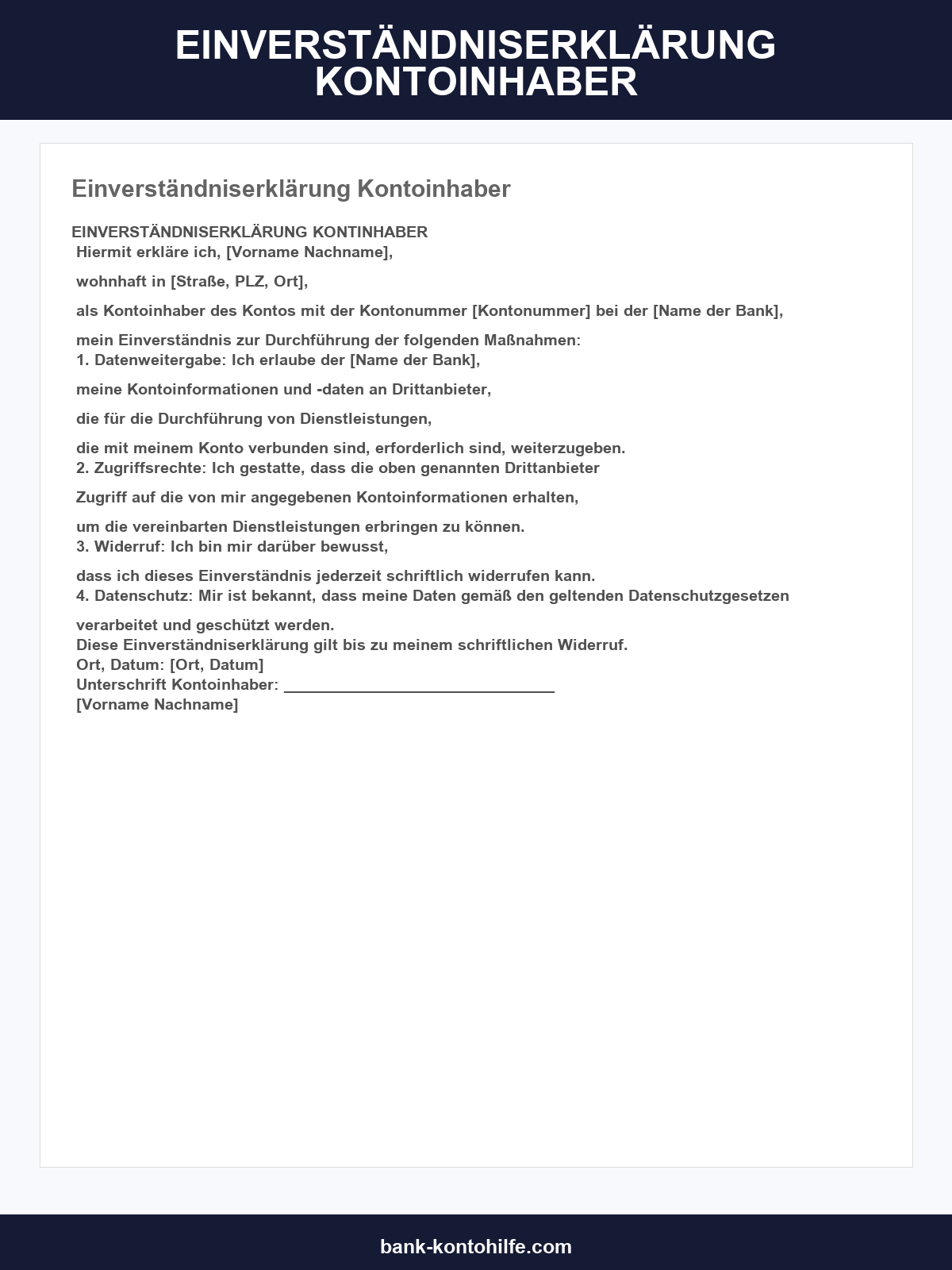 Einverständniserklärung Kontoinhaber