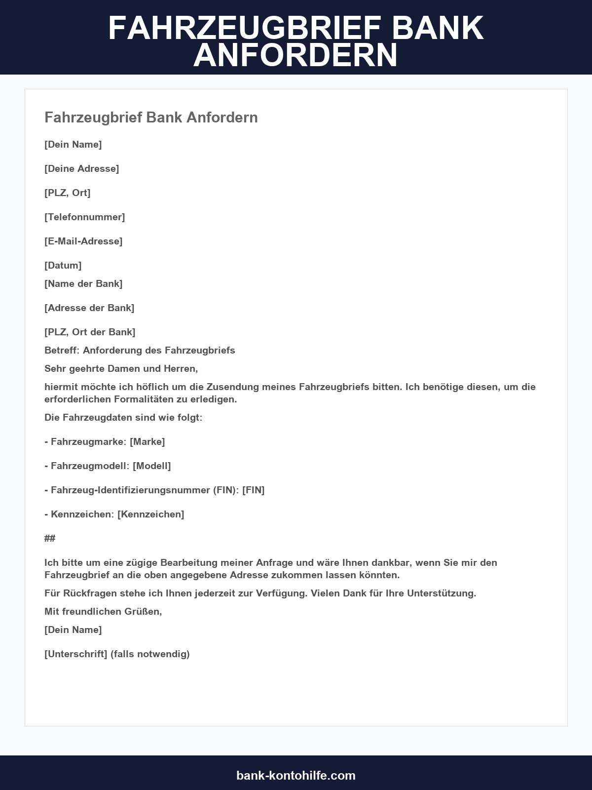 Fahrzeugbrief Bank Anfordern Musterbrief