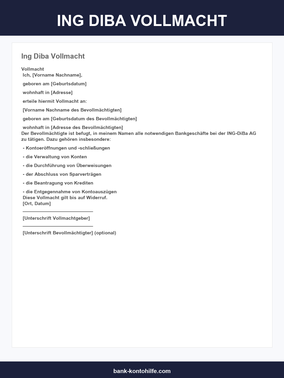 Ing-Diba Vollmacht Vordruck