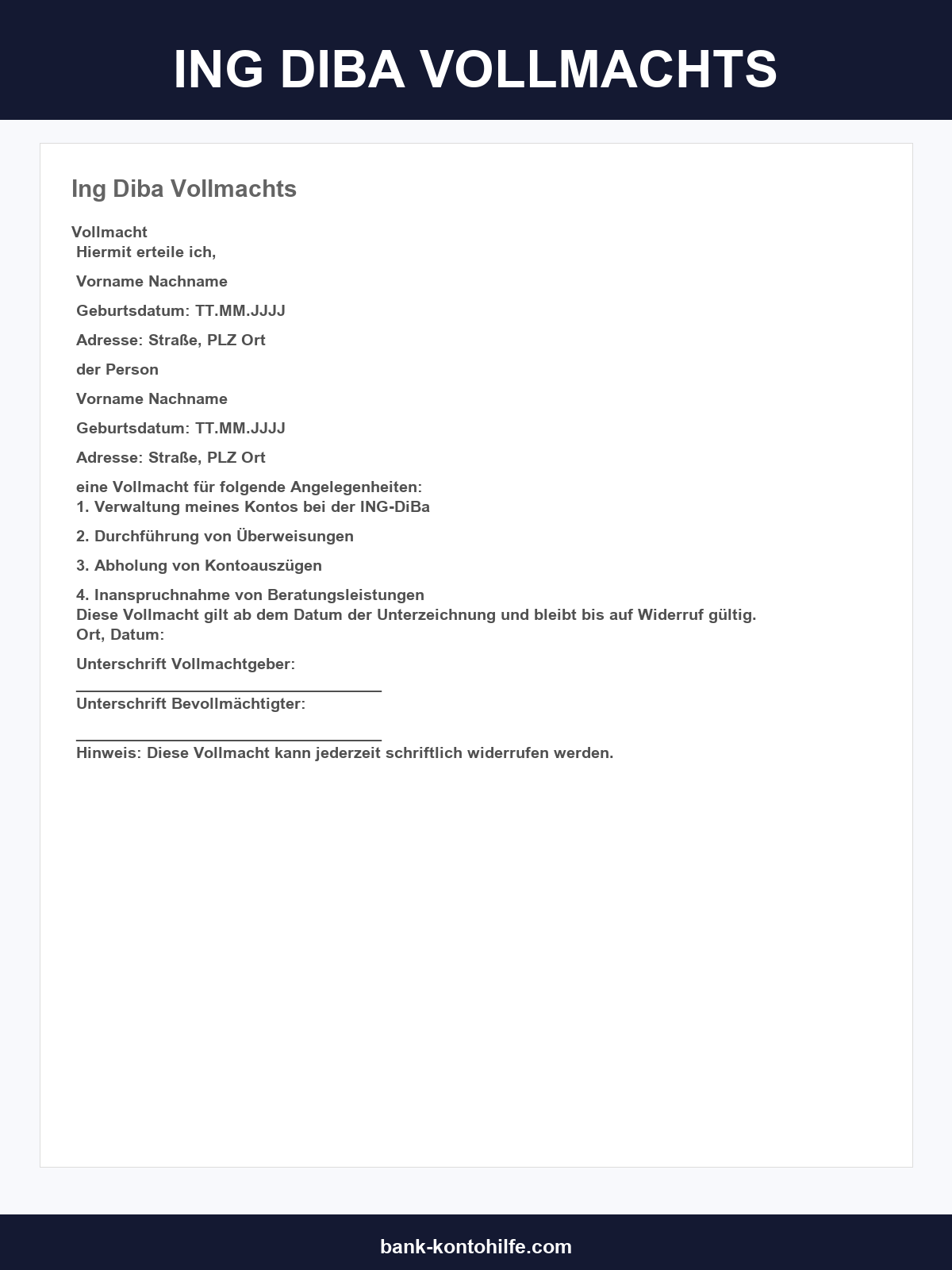 Ing-Diba Vollmachtsformular