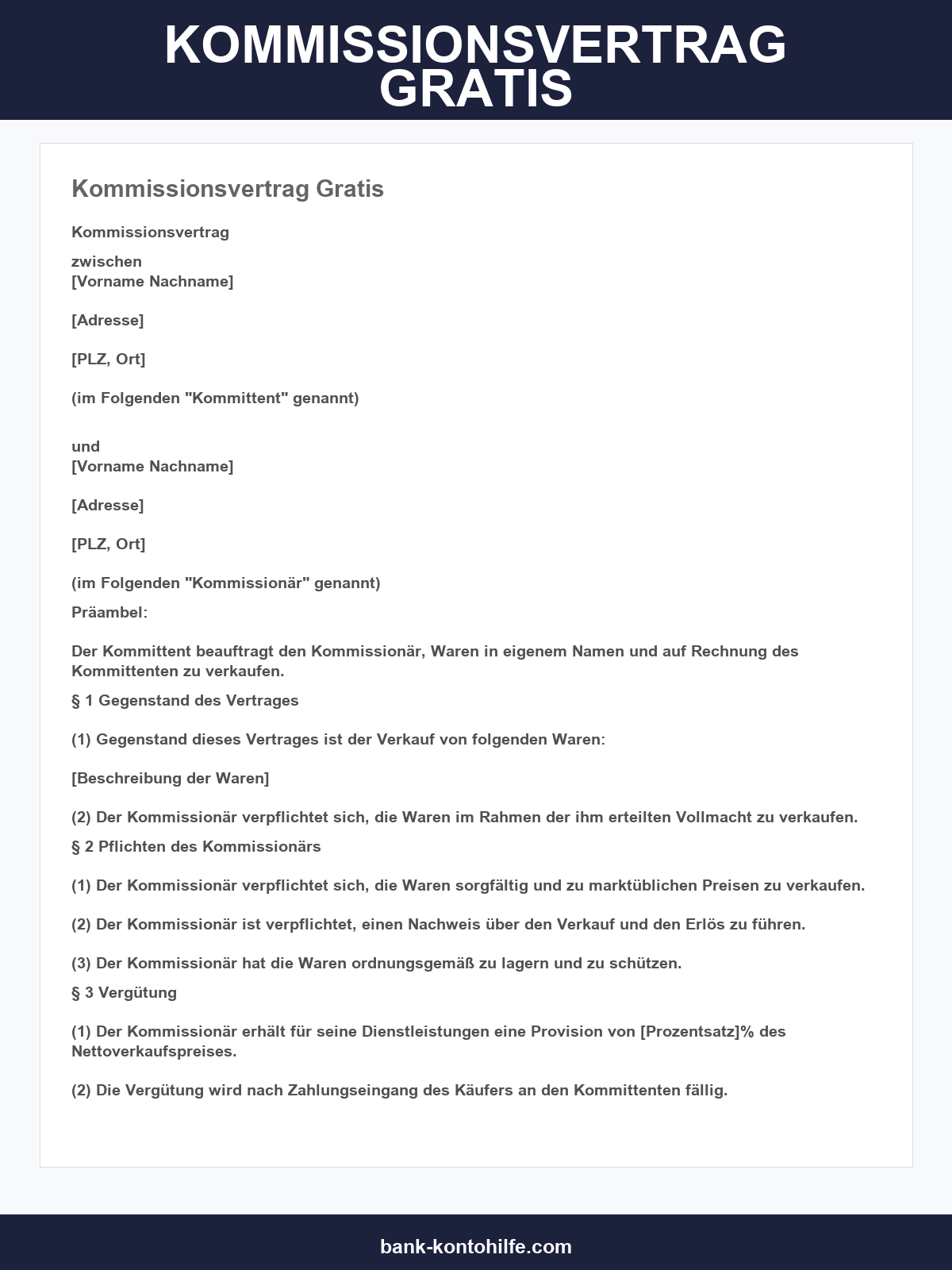 Kommissionsvertrag Vorlage