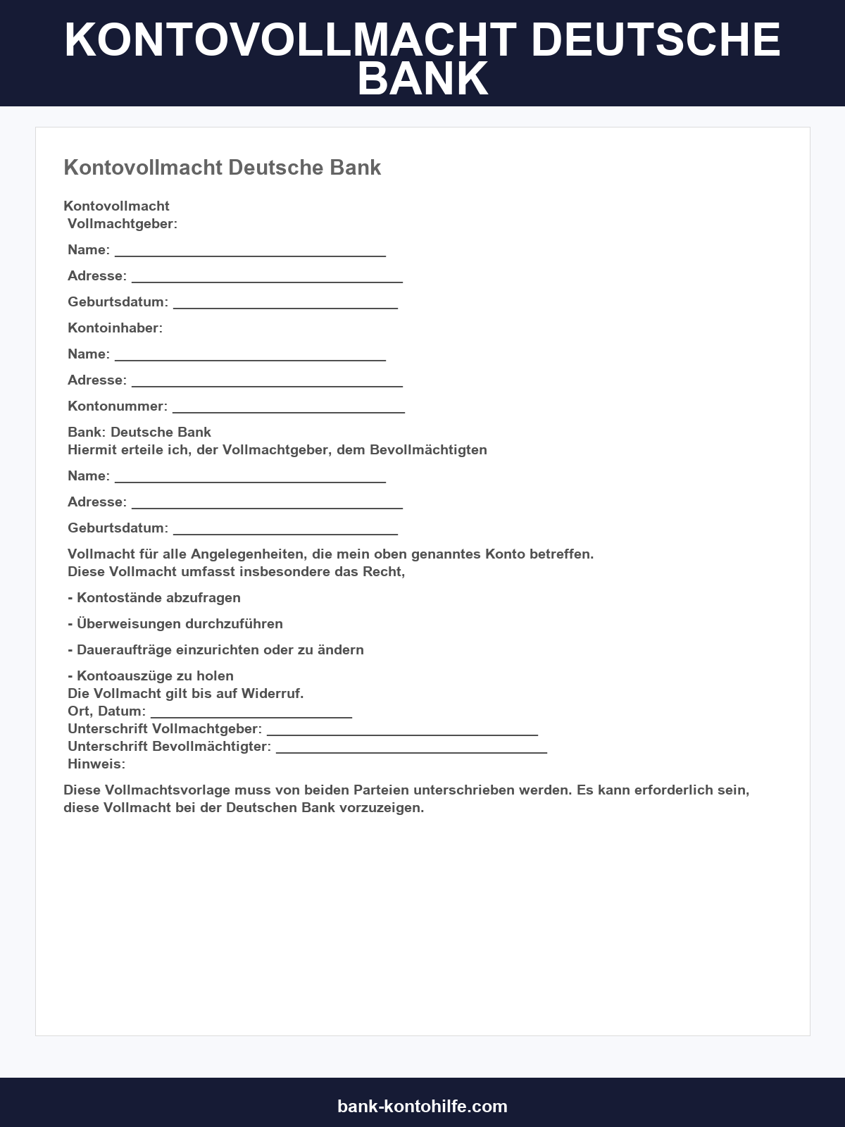 Vordruck Kontovollmacht Deutsche Bank
