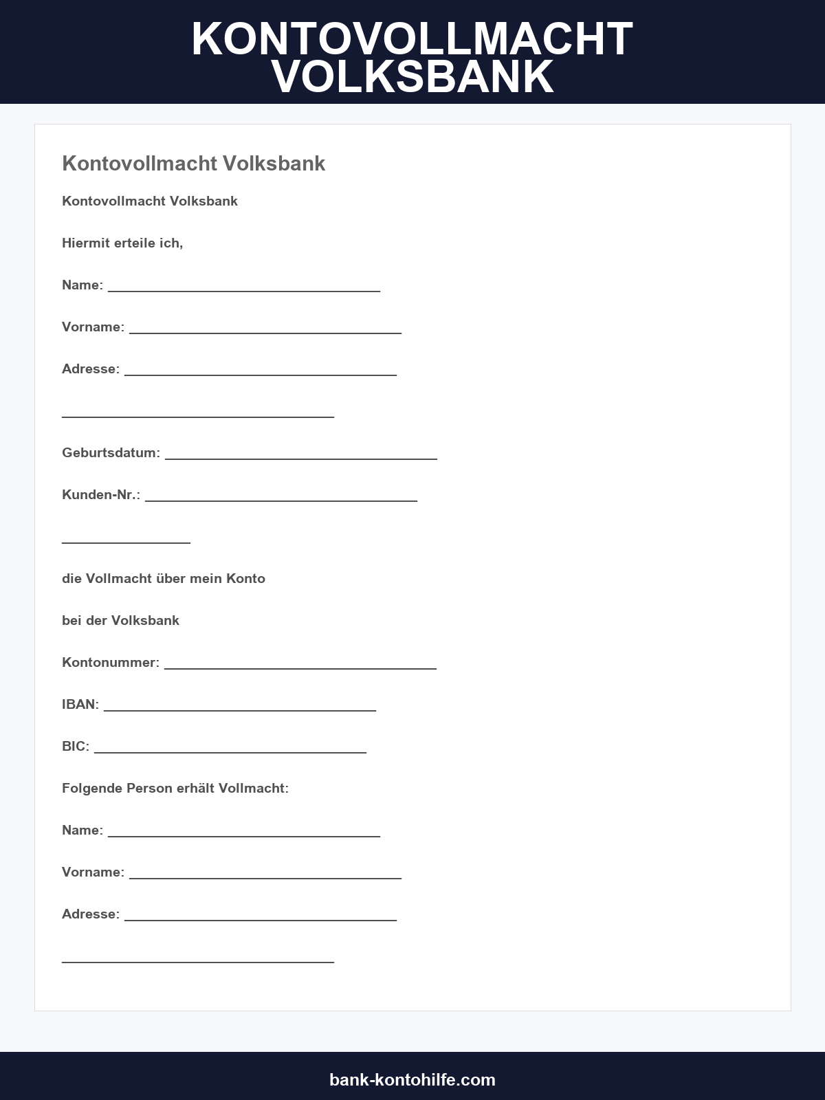 Vordruck Kontovollmacht Volksbank