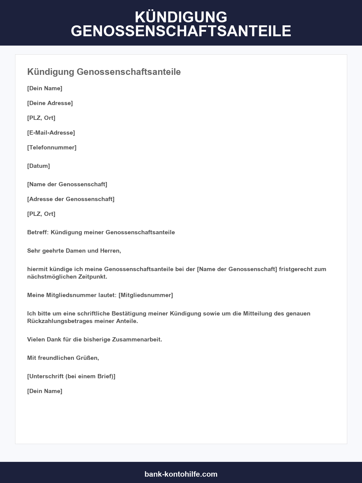 Kündigung Genossenschaftsanteile Vorlage