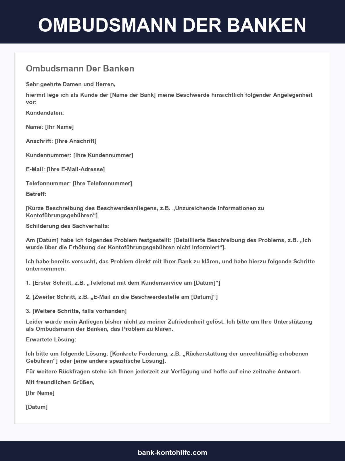 Ombudsmann Der Banken Musterbrief