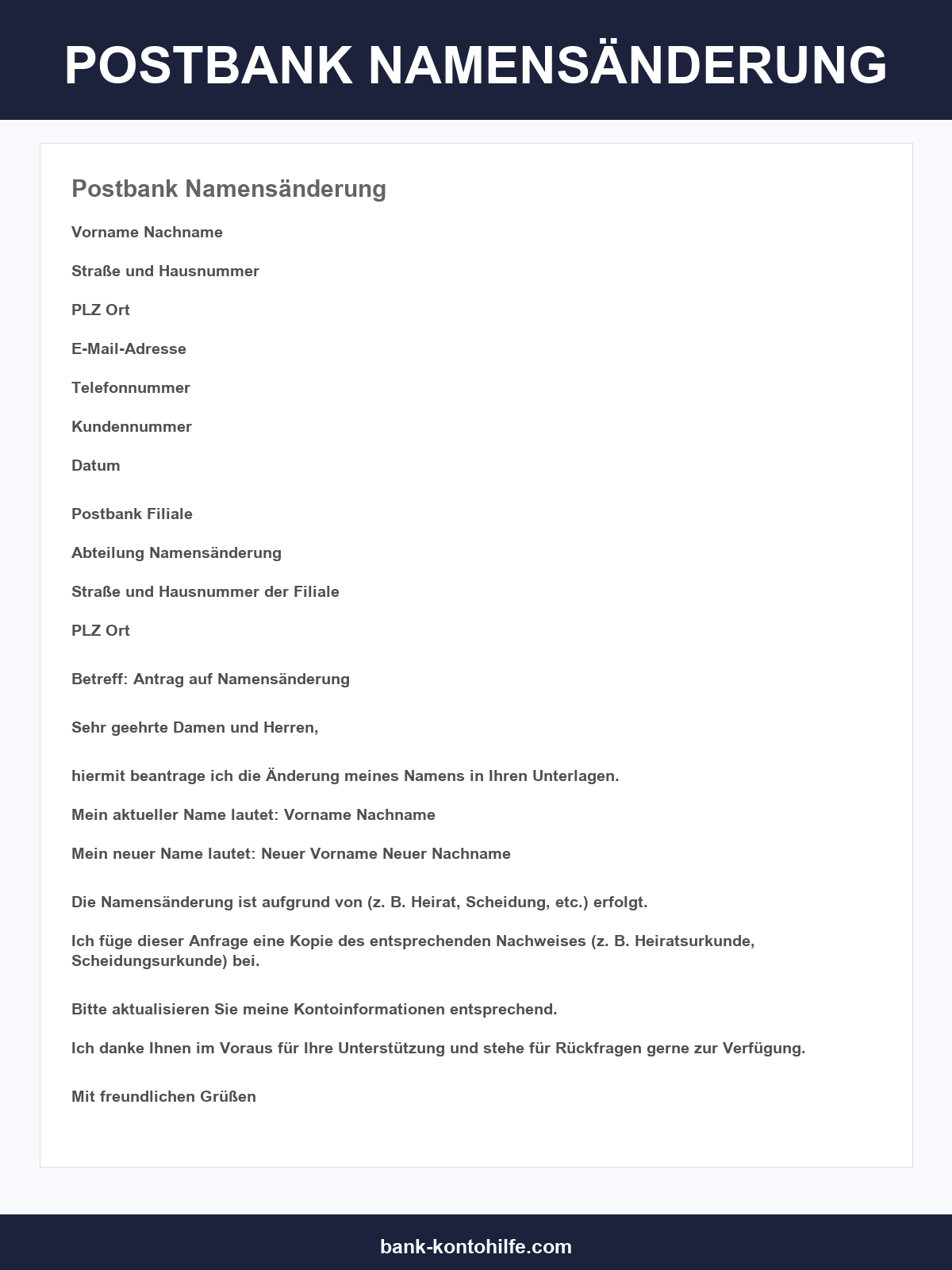 Postbank Namensänderung Formular