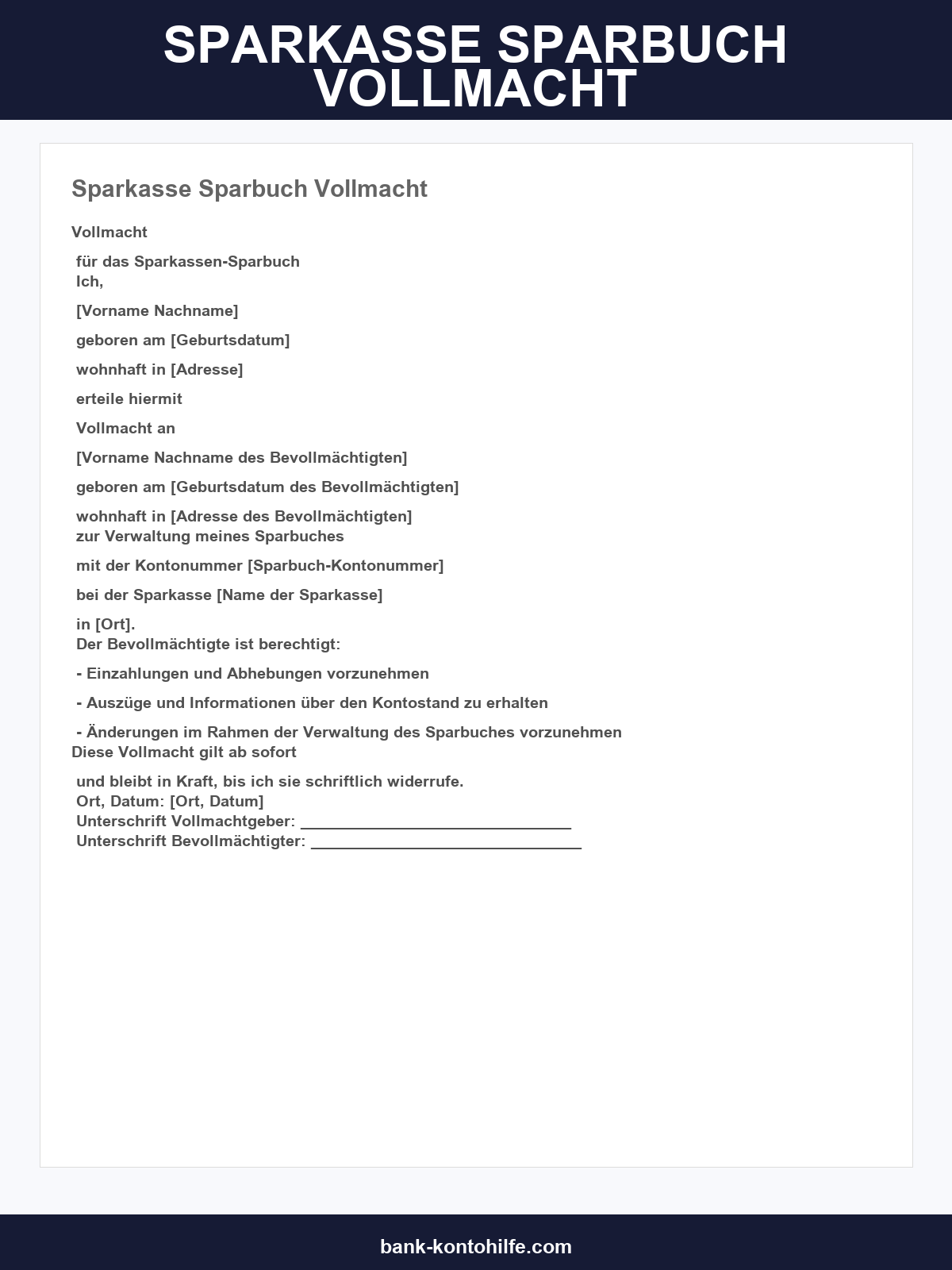 Sparkasse Sparbuch Vollmacht