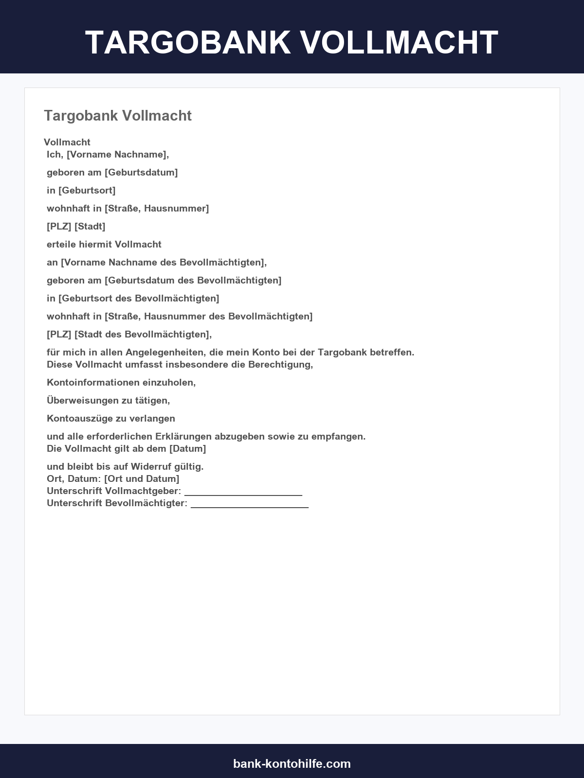 Targobank Vollmacht Formular