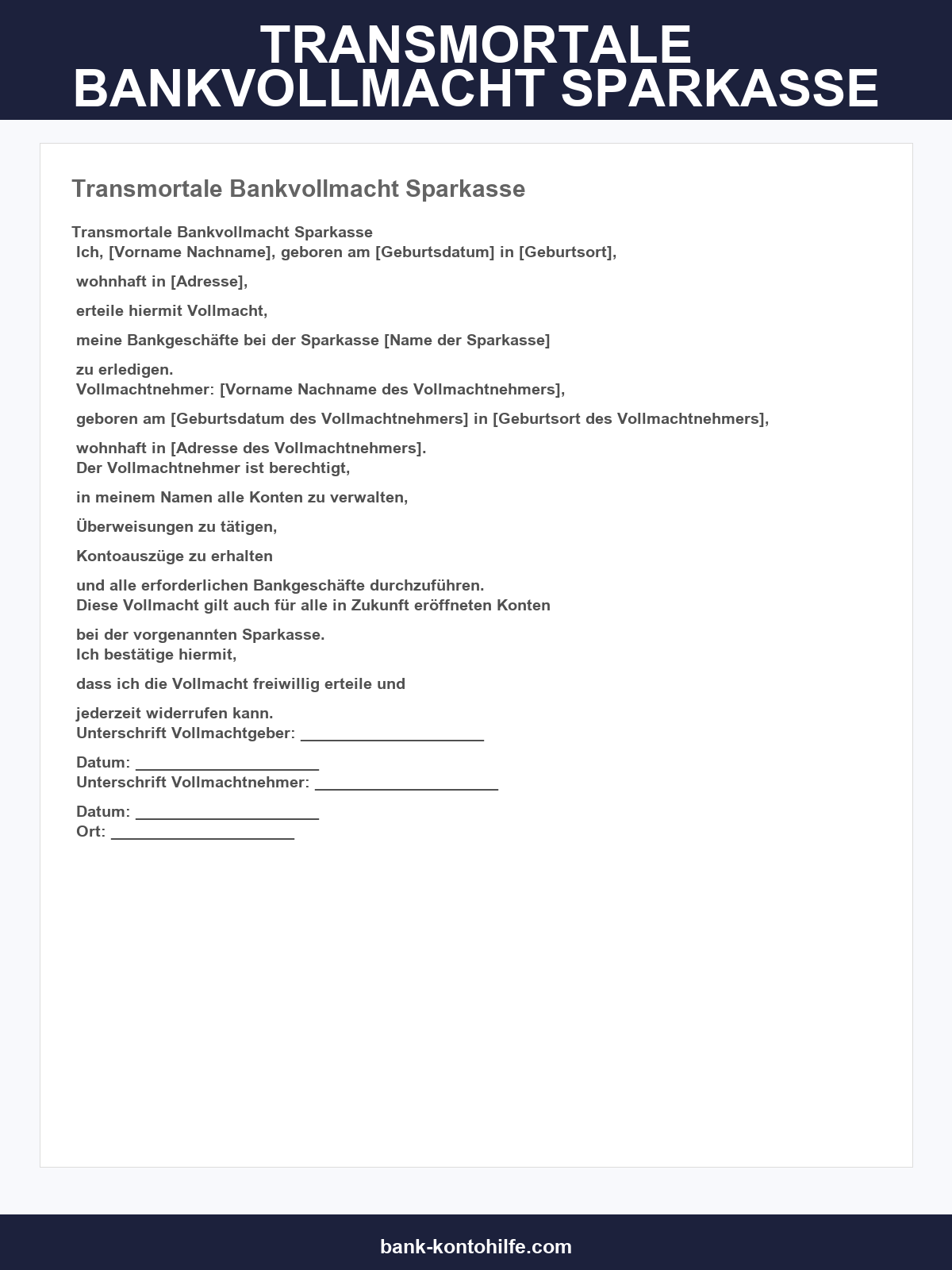 Transmortale Bankvollmacht Vordruck Sparkasse