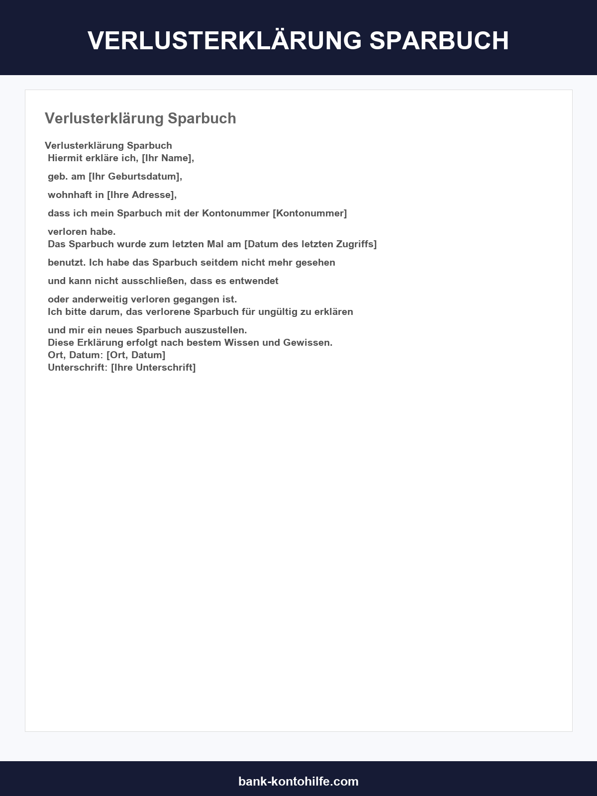 Verlusterklärung Sparbuch Muster