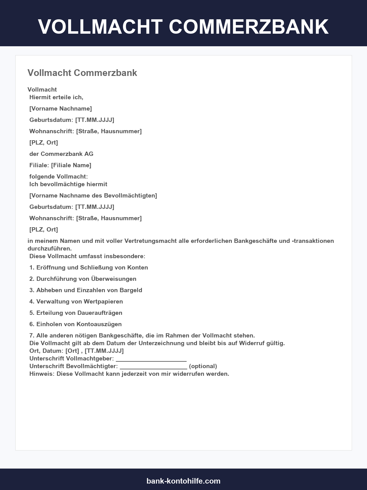 Vollmacht Commerzbank