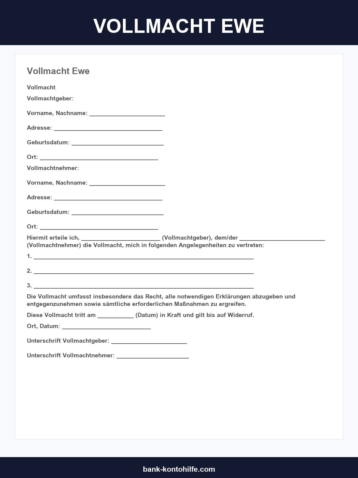 Vollmacht Ewe Vorlage