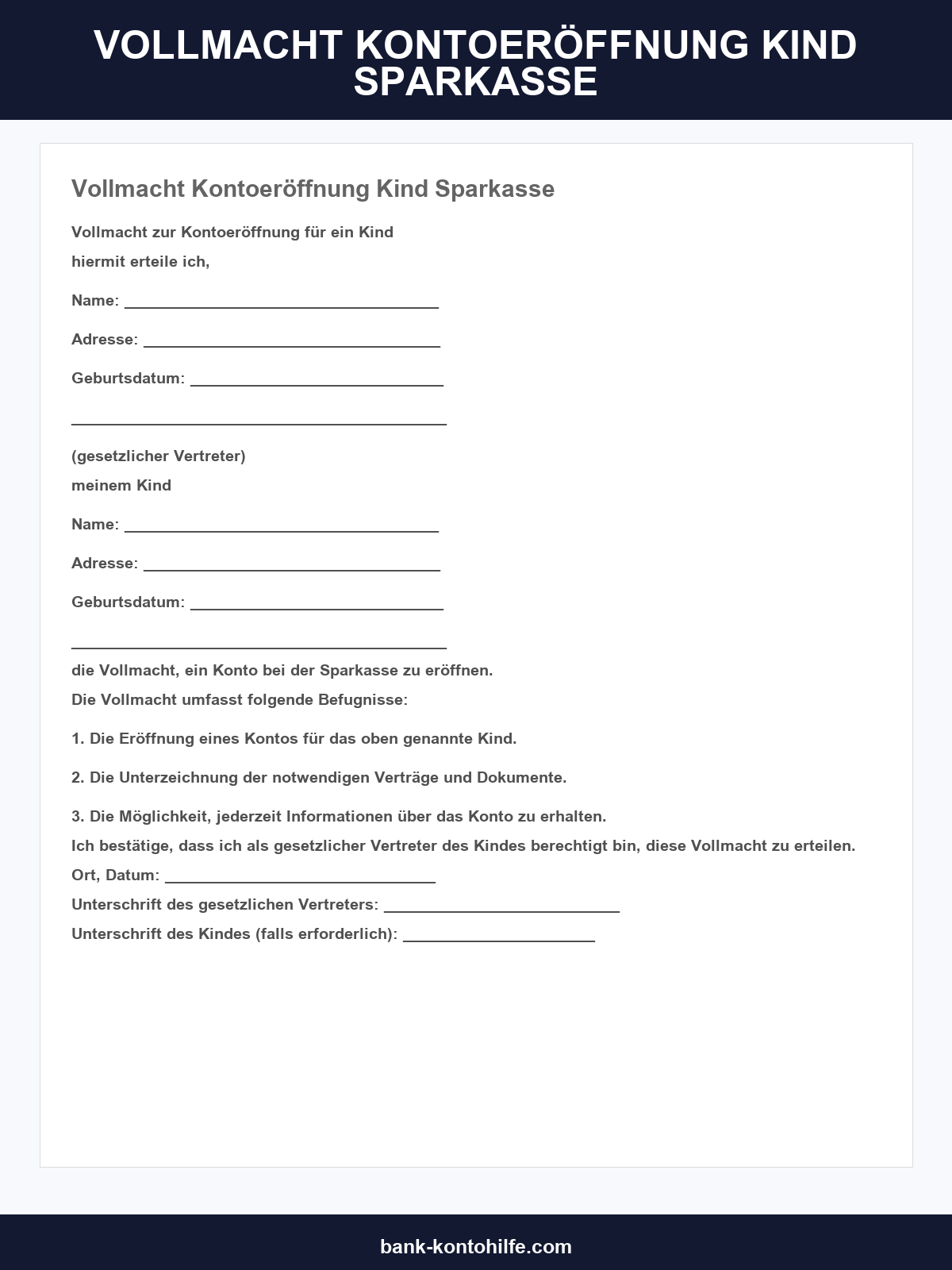 Vollmacht Kontoeröffnung Kind Sparkasse