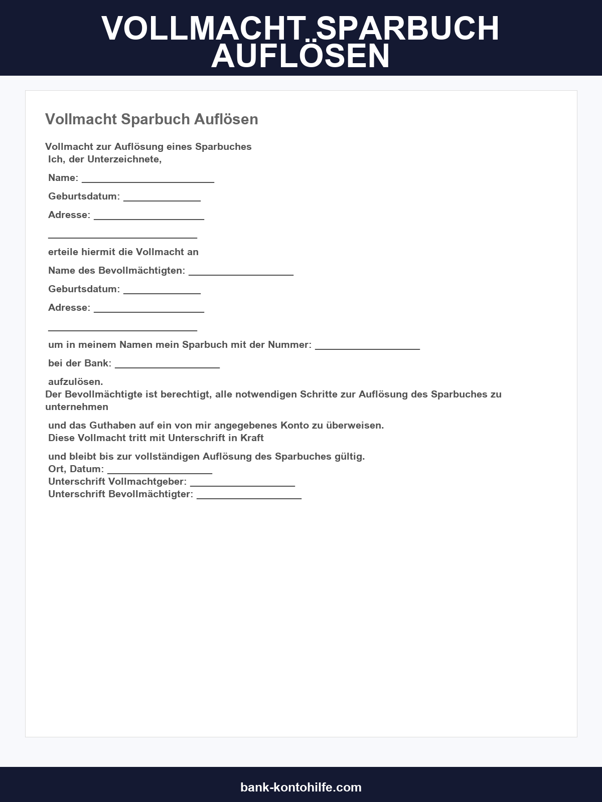 Vollmacht Sparbuch Auflösen Muster